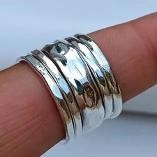 925 Sterling Silver, Solid Silver, Band Ring, Set of 5 Band Ring Stackable Silver Wedding Band price
