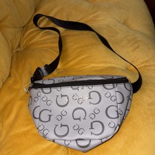 GUESS Gray Black Logo Print Zip Belt Bag Fanny Pack Crossbody Strap Men Men's Belt Bag price