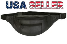 New Black Leather Waist Fanny Pack Travel Belt Bag Hip Travel Pouch 40" Waist Men's Belt Bag price