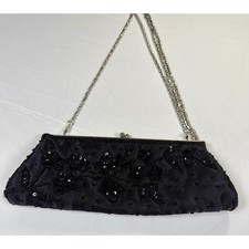 Bijoux Terner Black Beaded Satin Evening Clutch Bag Floral Sequin Shoulder Bag Evening Bag price