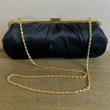 Unbranded Black Pleated Clutch Evening Bag W/ Gold Chain Strap Rhinestone Clasp Evening Bag price