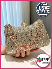 EVENING BAG- Gold Tone Rhinestone Decorated Metal Handle Clutch Purse, Luxury Evening Bag price