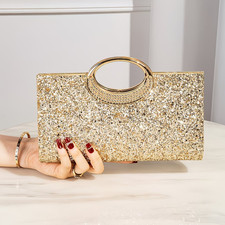 Gold Glitter Evening Clutch Bag Sparkly Bridal Purse Wedding Party Prom Handbag Evening Bag price