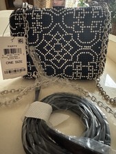 New With Tags Black Silver-Studded Evening Bag With Silver Chain & Black Strap Evening Bag price