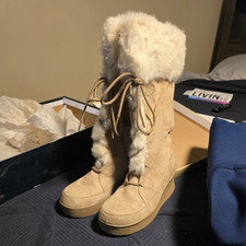 Canyon River Blues Women’s Beige Suede Faux Fur Lined Mid-Calf Wedge Zip 11 Women's Boots price