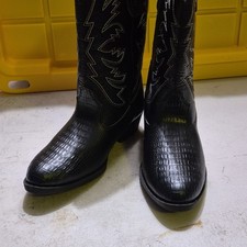 Smartfit Teens Black Leather Knee High Western Pull-On Croc Embossed Boots 5 Women's Boots price