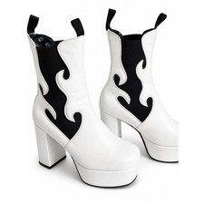 Dolls Kill White Flame Platform Chelsea Boots Women's Size 8 Gothic Chunky Heels Women's Boots price