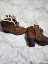 Me Too Brown Ankle Bootie Faux Fur Lined Lace-Up Side Zip Buckle Round Toe 6 Women's Boots price
