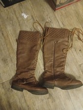 JENA Women’s Brown Knee-High Lace-Up Zip Boots Wide Calf US 9 EU 40 Women's Boots price