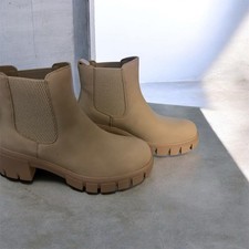 Women’s Beige Suede Chelsea Ankle Boots Lug Sole Slip-On Round Toe 6.5 Women's Boots price
