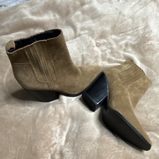 Women’s Beige Suede Pointed Toe Ankle Booties Pull On Block Heel Solid Women's Boots price