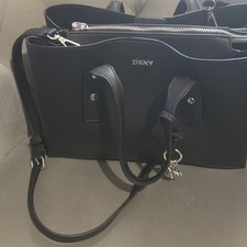 DKNY Black Pebbled Satchel Top Handle Bag Zip Closure Detachable Strap Bags price