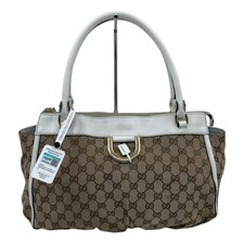 GUCCI Abbey Tote Beige White GG Canvas Handbag Shoulder Bag Leather 052811 Bags price