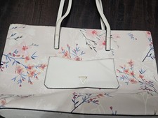 GUESS Floral Tote Bag Logo Double Handles, Detachable Strap, Pockets, Silver Bags price