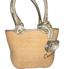 Coach Women’s Natural Woven Tote Bag w/ Flower Accent, Wristlet, Pockets Bags price