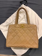 CHANEL Beige Quilted Tote Bag with CC Logo, Gold Hardware, Dust Bag, Medium Bags price