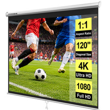 120" Pull Down Projector Screen 1:1 HD 4K Retractable Home Movie Theater Office Projector Screen price