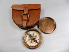Authentic Vintage Brass Pocket Compass with Leather Case Rustic Vintage Home Compass price