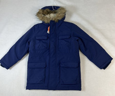 Childrens Place Boys Down Coat Faux Fur Trim Hood Navy Blue M, L Boys' Jacket price