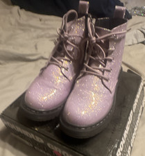 Ground Up Unisex Kids Purple Glitter Lace-Up Ankle Combat Boots US 1 Unisex Children's Boots price