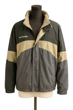 Columbia Men’s L Tan Fleece Lined Jacket Full Zip Outdoor Hiking Utility Coat Outdoor Coat price