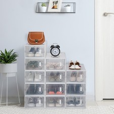 Shoe Storage Boxes 12 Pack Clear Plastic Stackable - White High Quality Shoe Storage Box price