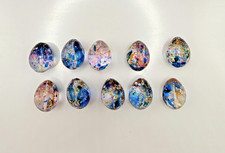 Blue Confetti Painted Glass 15mm x 11mm Egg Shaped  (10 beads) Bead Paint price