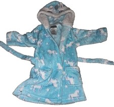 Toddler Girls 2T Blue Unicorn Hooded Robe Plush Sherpa Fleece Bathrobe Baby Bathrobe price