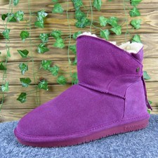 BEARPAW Mia Girls 5 Purple Suede Shearling Lined Ankle Boots Fringe Bow Girls' Boots price