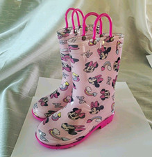 Girls Disney Minnie Mouse Pink Waterproof Mid-Calf Pull-On Rain Boots Sz 10 Girls' Boots price