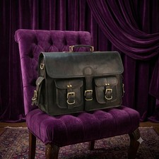 18" Men's Handmade Black Leather Classic CraftsmanshiBag Laptop Briefcase Travel Men's Briefcase price