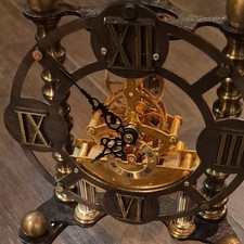 Mechanical Skeleton Desk/Mantel Clock, Roman Numerals, Round Metal, Gold/Black Desk Clock price