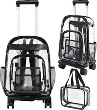 17'' Rolling Clear Backpack Set Heavy Duty Bags with Pockets Wheeled See through Men's Sports Bag price