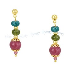 Natural Colorful Tourmaline Rondelle Round Gemstone Beads Dangle Stud Earrings Colored Stone Earrings price