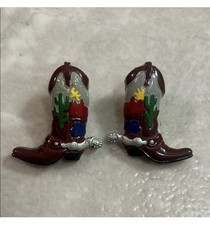 Vintage Cowboy Boot Earrings. Colorful Cactus/Desert Design. Colored Stone Earrings price