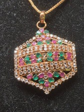 Diamond, Ruby, Emerald Pendant and Earrings Colored Stone Earrings price