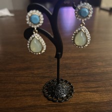 Vintage  dangle rhinestone and green and turquoise colored earrings Colored Stone Earrings price