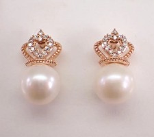 2.30Ct Round Cut Natural Pearl Crown Fine Stud Earrings 14K Rose Gold Plated Colored Stone Earrings price