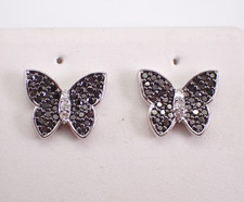 2.00Ct Round Real Black Moissanite Butterfly Stud Earring 14K White Gold Plated Colored Stone Earrings price