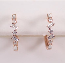 1.50Ct Baguette Cut Real Moissanite Huggie Hoop Earrings 14k Rose Gold Plated Colored Stone Earrings price