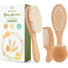 Yoofoss 4 Piece Baby Brush and Comb Set, Wooden with Natural Wood Baby Hair Brush-Comb price