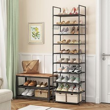 Tall Shoe Rack 10 Tiers Standing Shoes Boots Cabinet Storage Shelf with Hooks US Shoe Cabinet price