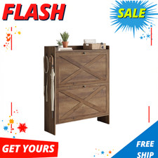 NEW Shoe Storage Cabinet Organizer 2 Flip Drawers Fits 14-16 Pairs Honey Brown Shoe Cabinet price