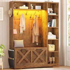 Hall Tree with Flip Drawers, 7 Shelves and Led Lights, Farmhouse Entryway Bench Hall Tree price