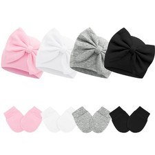 HAT for Girls - 4 Pack Newborn Beanies with Cute Bow Baby Girl Hats & Mittens Baby Hat price