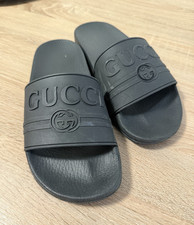 Gucci Black Logo Slide Sandals Rubber Upper Slip-On Casual Unisex US 7 Unisex Sandals price