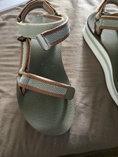 Teva Strappy Hook & Loop Adjustable Sandals Green Brown White Synthetic Sz 7 Unisex Sandals price