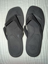 lululemon Black Solid Slip-On Flip Flop Sandals w/ Logo Accent Unisex Sandals price