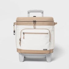 Embark Cooler 26QT Portable Soft Sided Roller Tan Cup Holder Wheels Bottle Coolers price