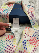 Gucci Multicolor White GG Logo Stars Silk Woven Skinny Scarf Lightweight Women’s Women's Scarf price